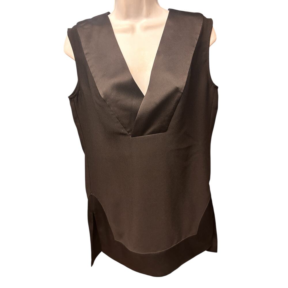 Banana Republic Satin Sleeveless Deep V-Neck Tunic Top Black